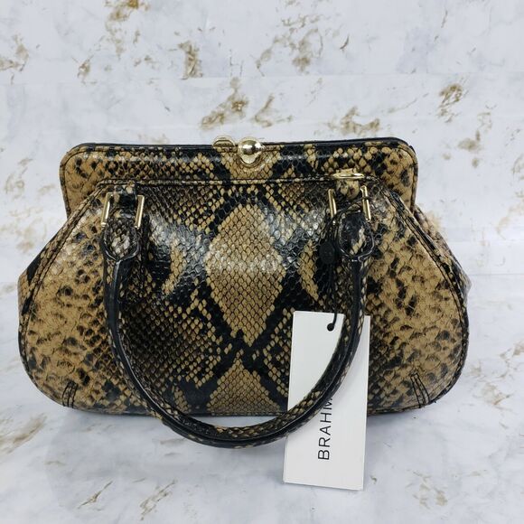 Brahmin Handbag Felix Mini Layla Satchel Purse, Coffee Animal Print - Picture 3 of 8
